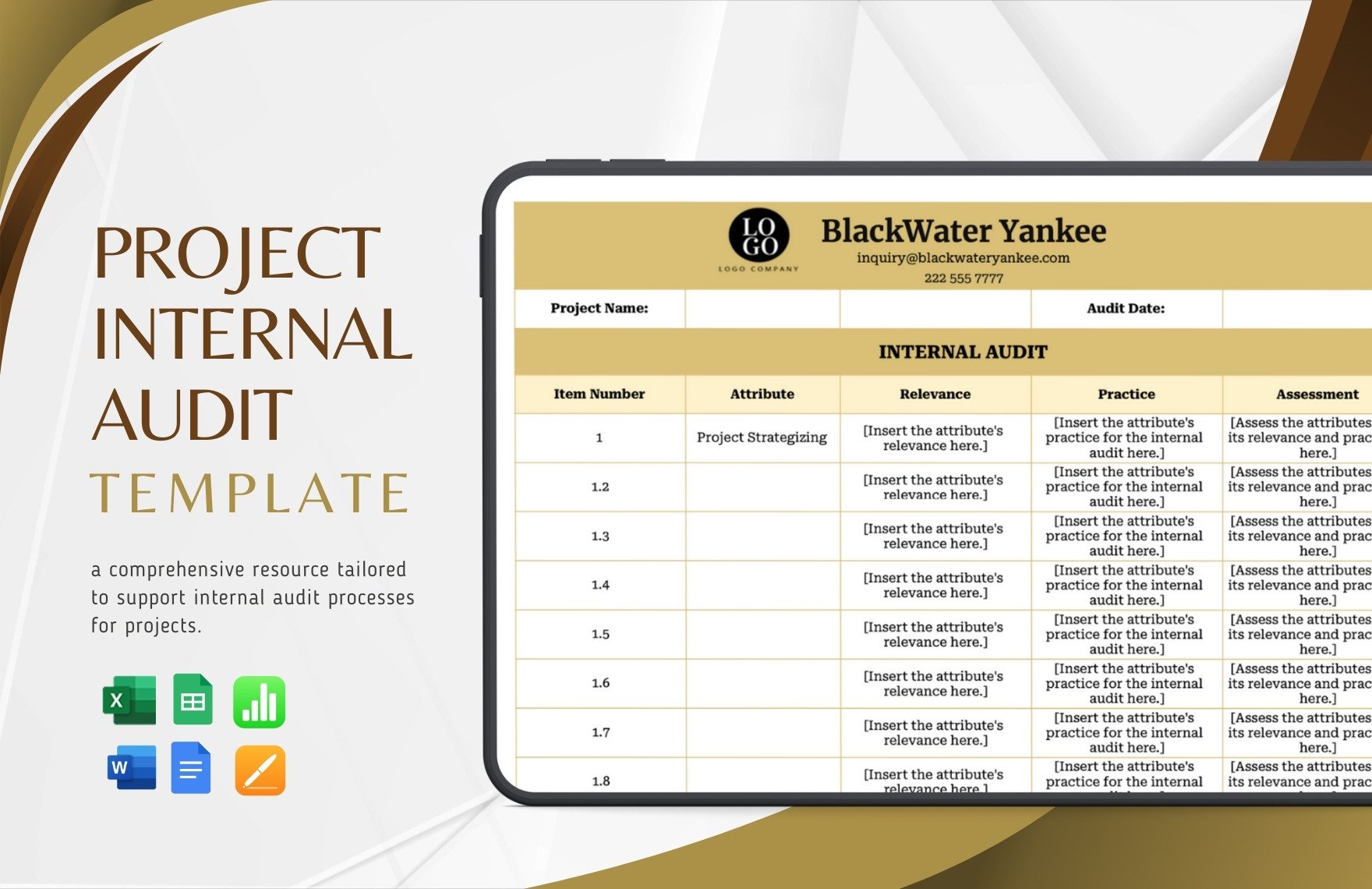 Project Internal Audit Template in Word, Google Docs, Excel, Google Sheets, Apple Pages, Apple Numbers