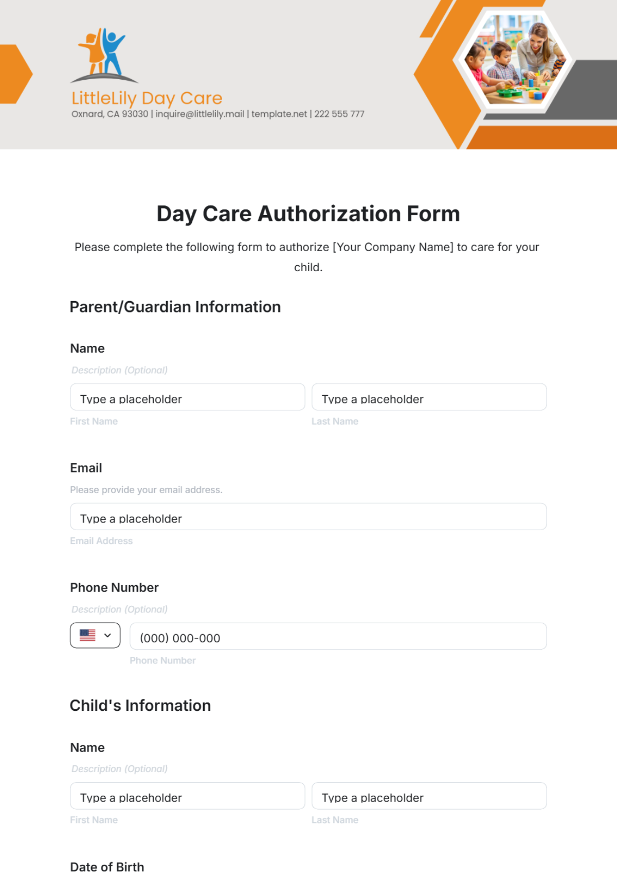 Day Care Authorization Form Template - Edit Online & Download