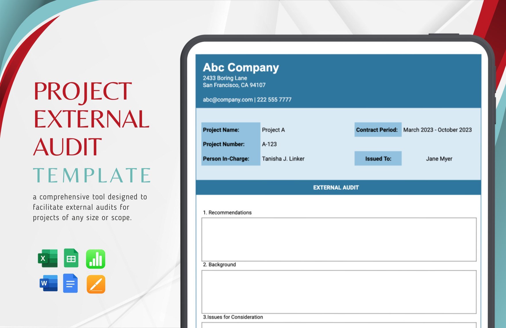 Free Project External Audit Template in Word, Google Docs, Excel, Google Sheets, Apple Pages, Apple Numbers