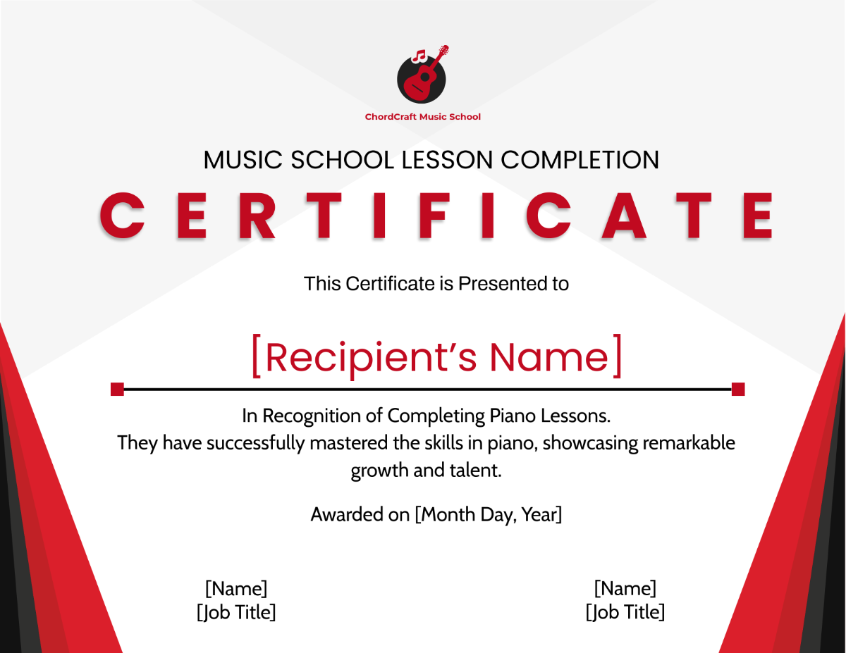 Music School Lesson Completion Certificate Template - Edit Online & Download