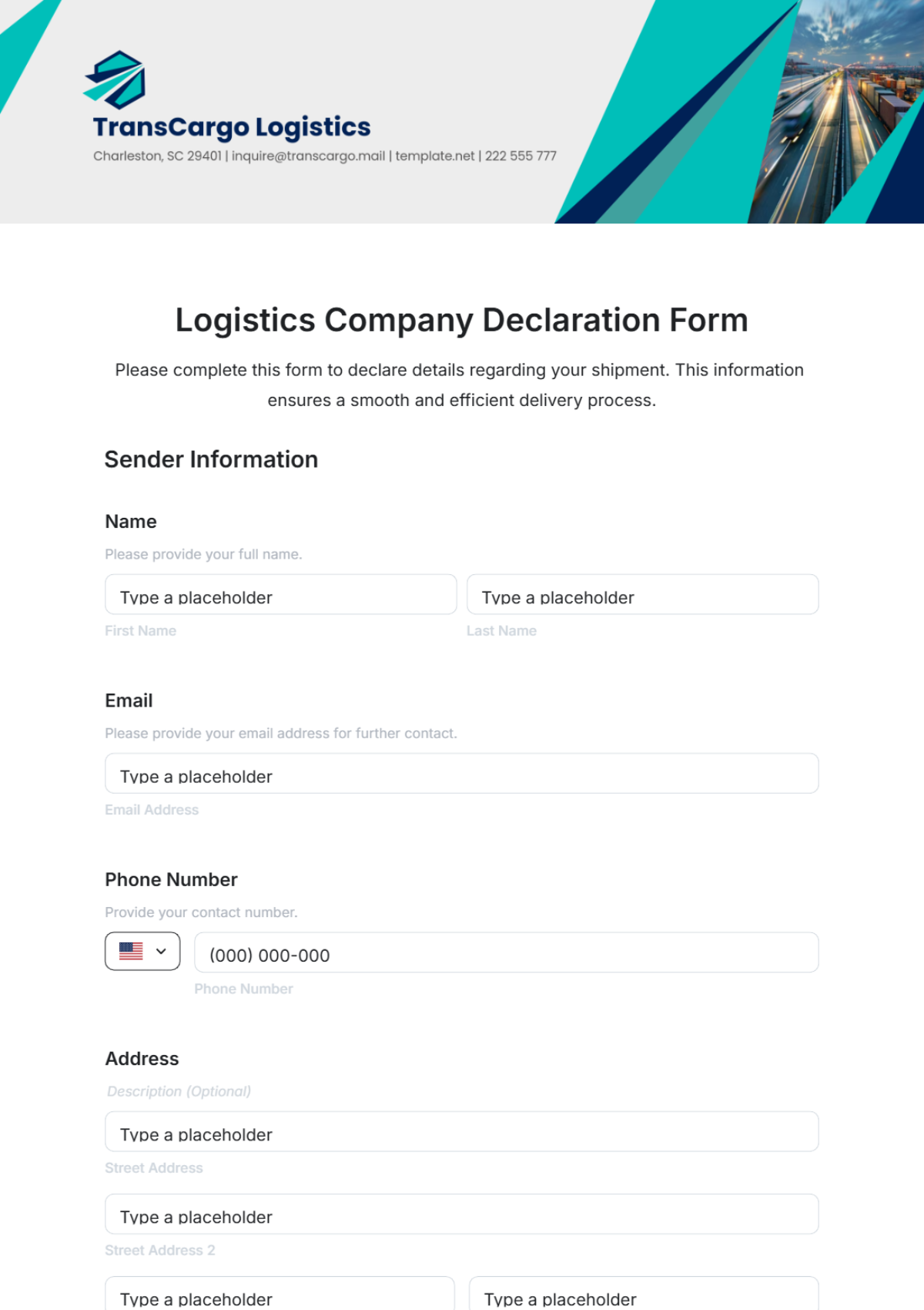 Logistics Company Declaration Form Template - Edit Online & Download