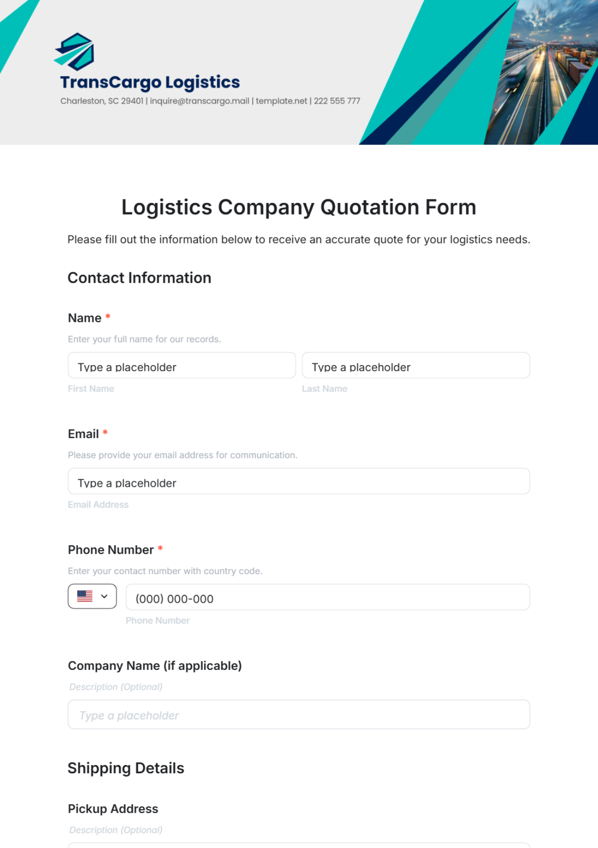 Logistics Company Quotation Form Template - Edit Online & Download