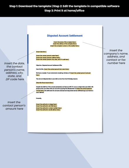 Disputed Account Settlement Format