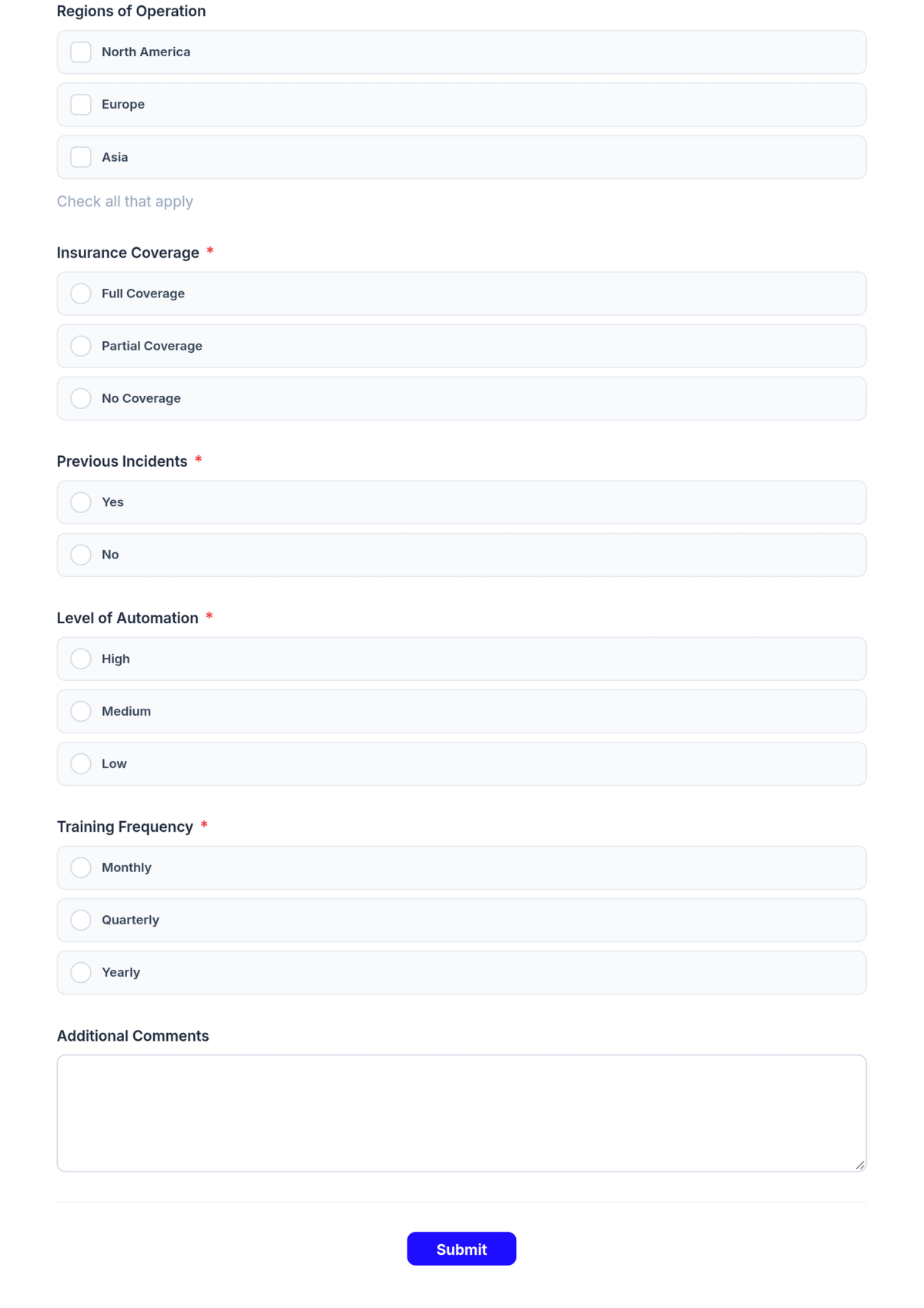 Free Logistics Company Risk Assessment Form Template & AI Maker