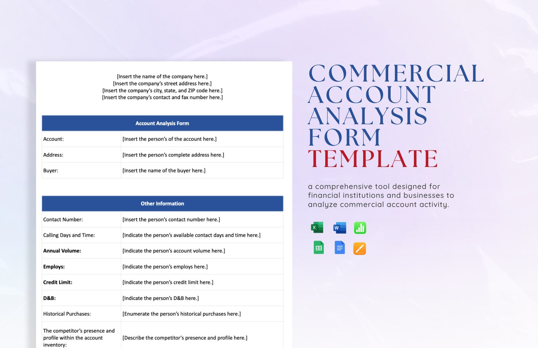 Commercial Account Analysis Form Template in Word, Google Docs, Excel, Google Sheets, Apple Pages, Apple Numbers