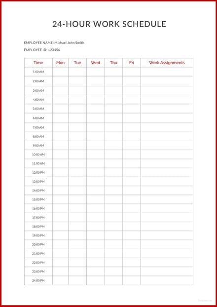 Weekly 24 Hour Schedule Template in Microsoft Word PDF Apple Pages