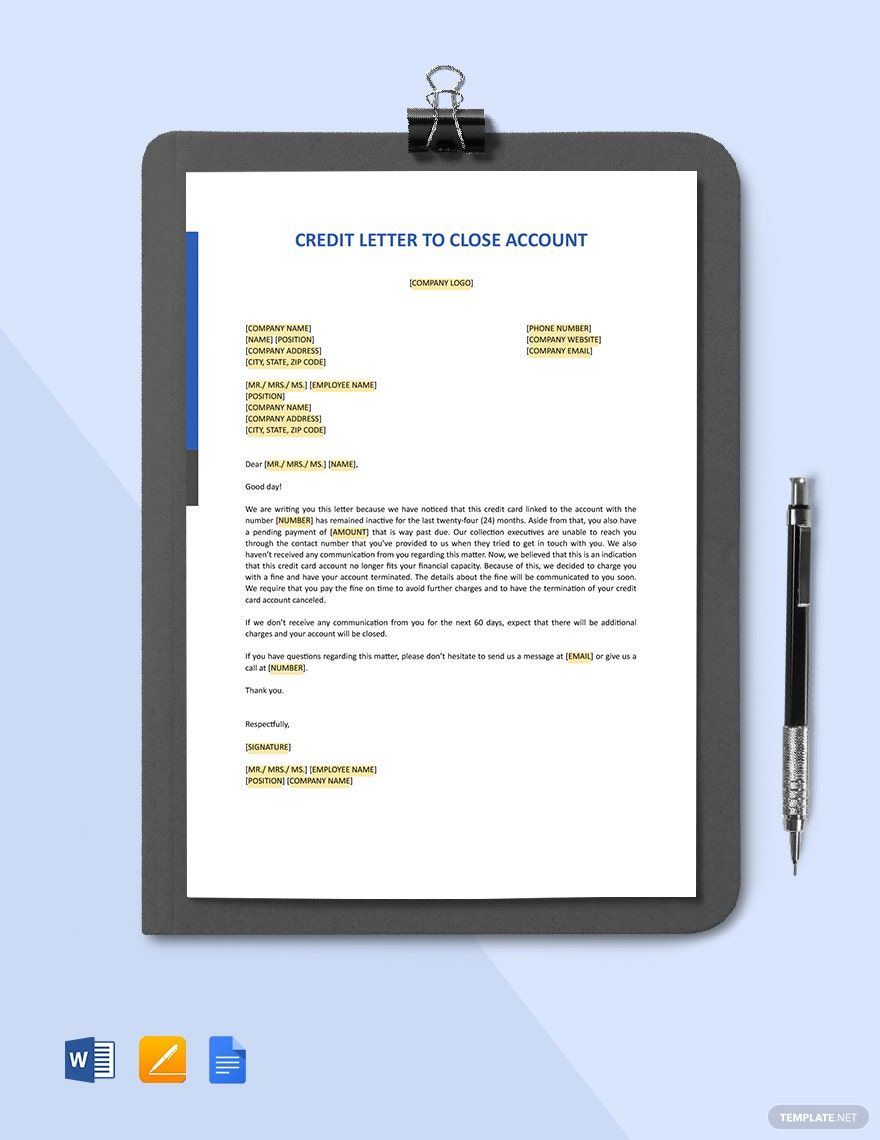 Free Credit Letter to Close Account Template