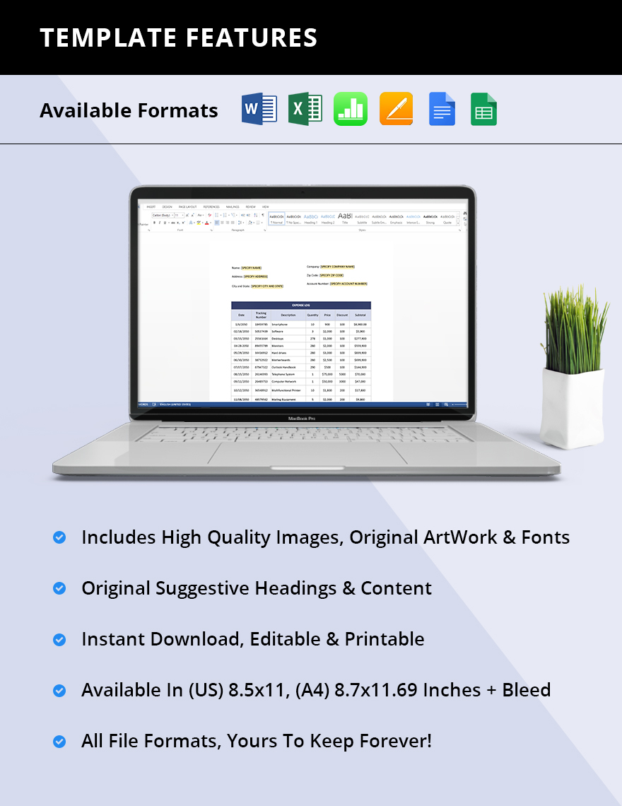 Expense Log Template - Google Docs, Google Sheets, Excel, Word, Apple ...