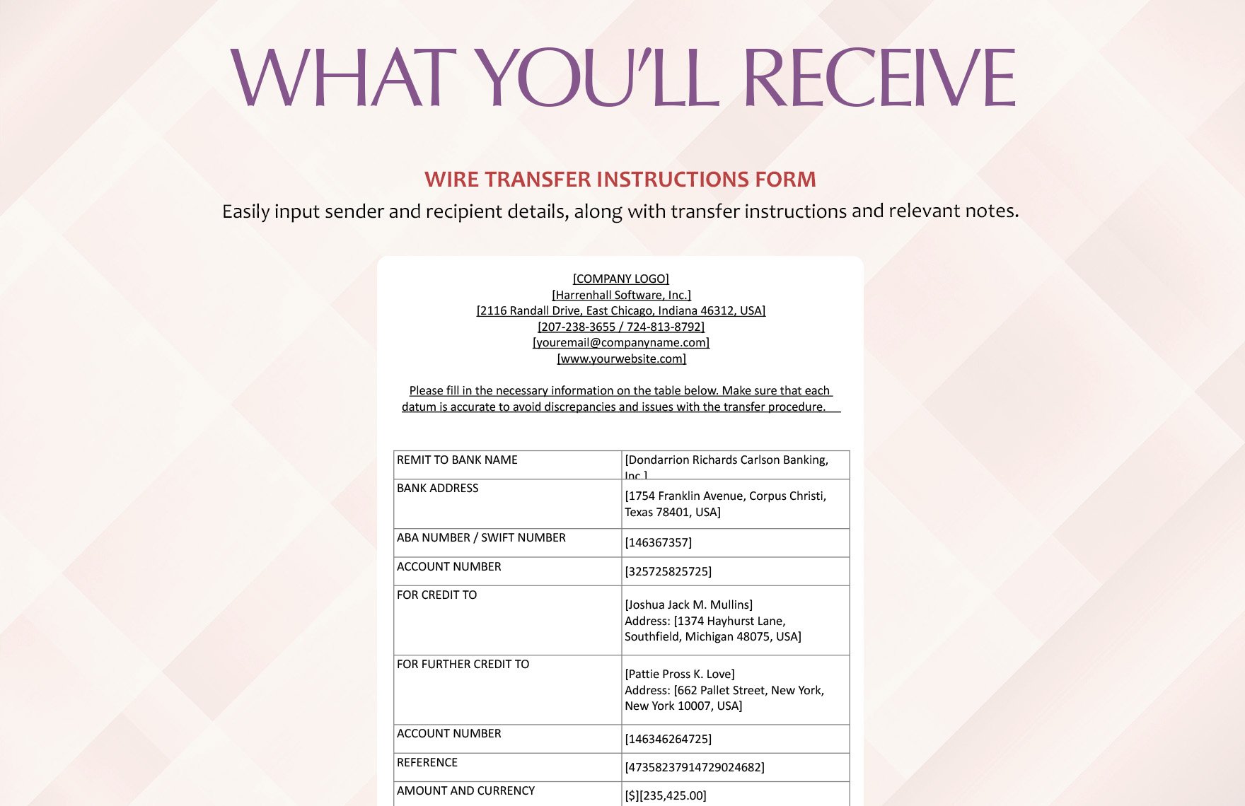 Sample Wire Transfer Instructions Form Template