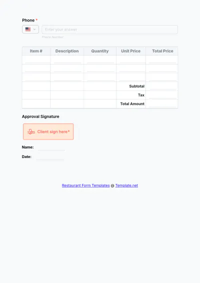 Free Restaurant Purchase Order Form Template to Edit Online