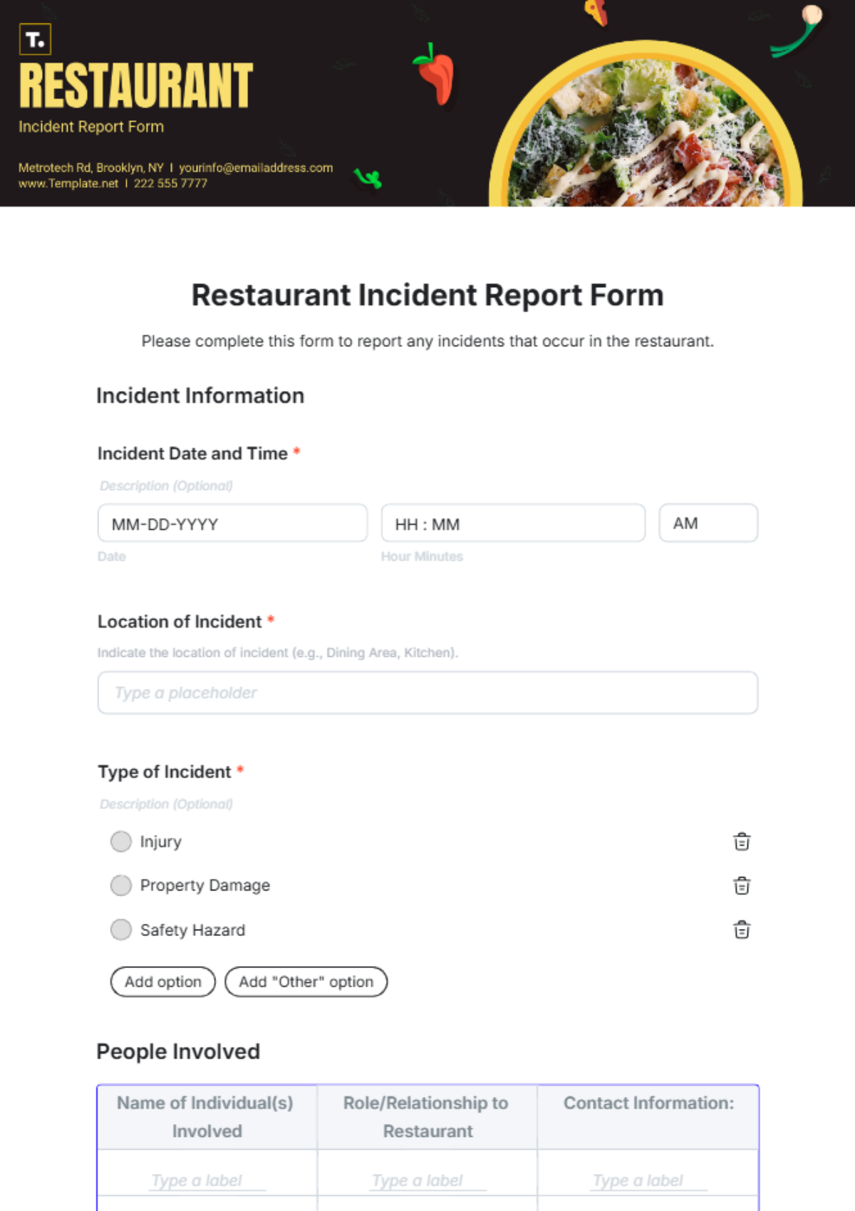 Free Restaurant Incident Report Form Template to Edit Online