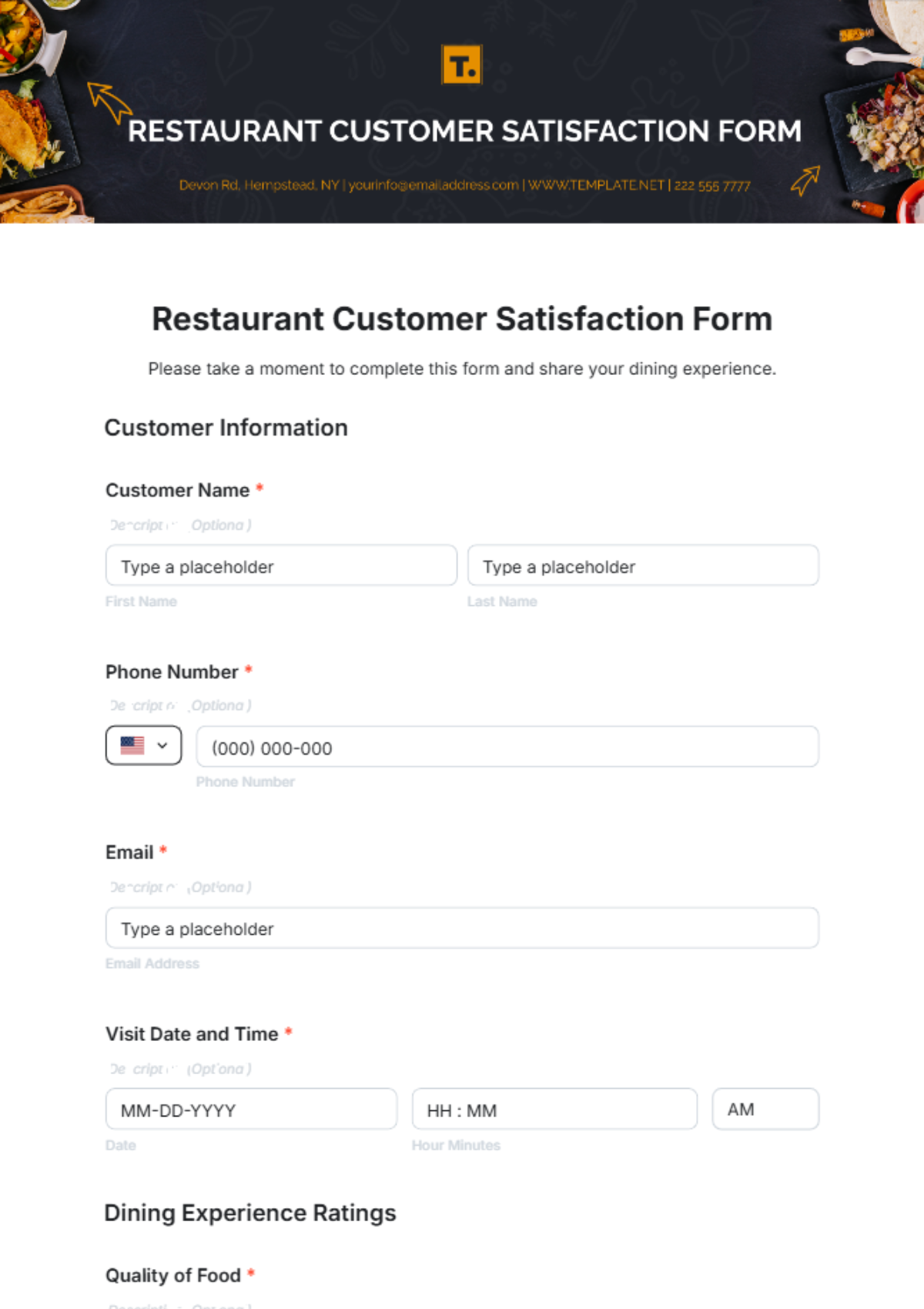 Free Restaurant Customer Satisfaction Form Template to Edit Online