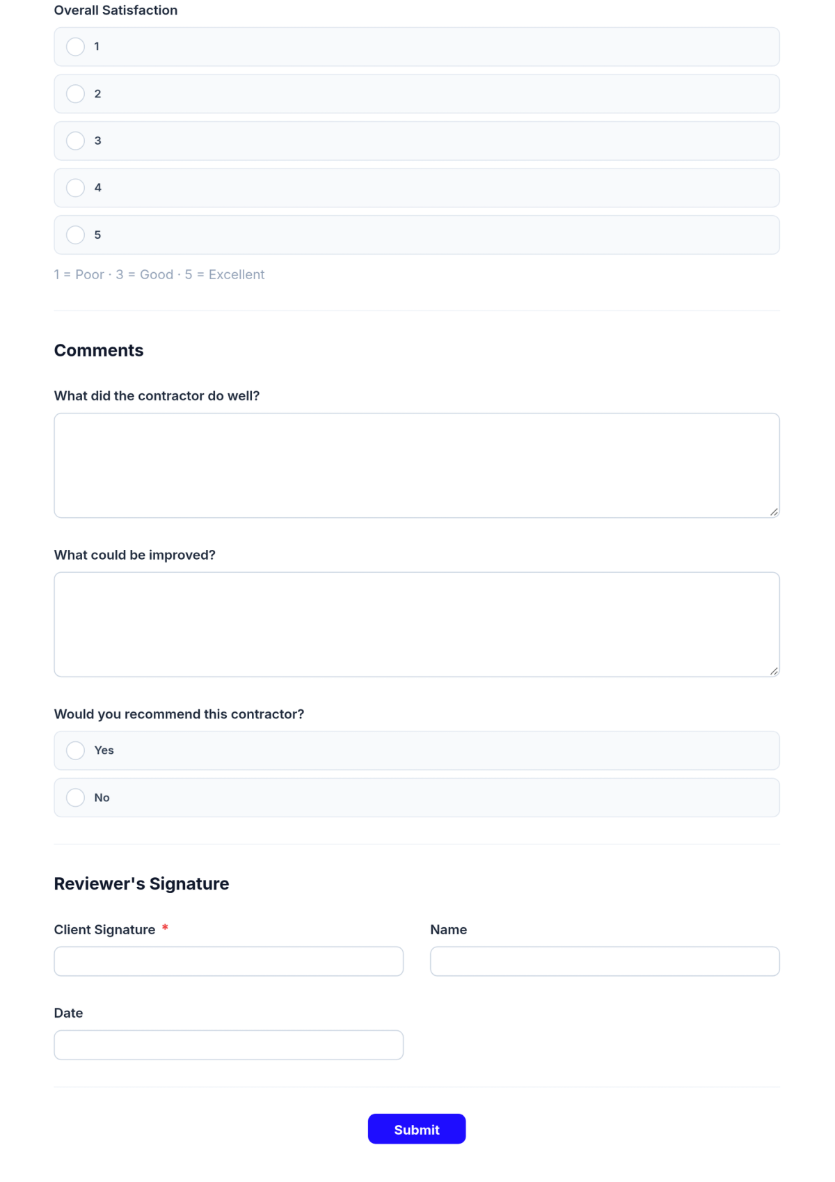 Free Contractor Review Form Template & AI Contractor Review Form Maker Free Contractor Review Form Template & AI Contractor Review Form Maker