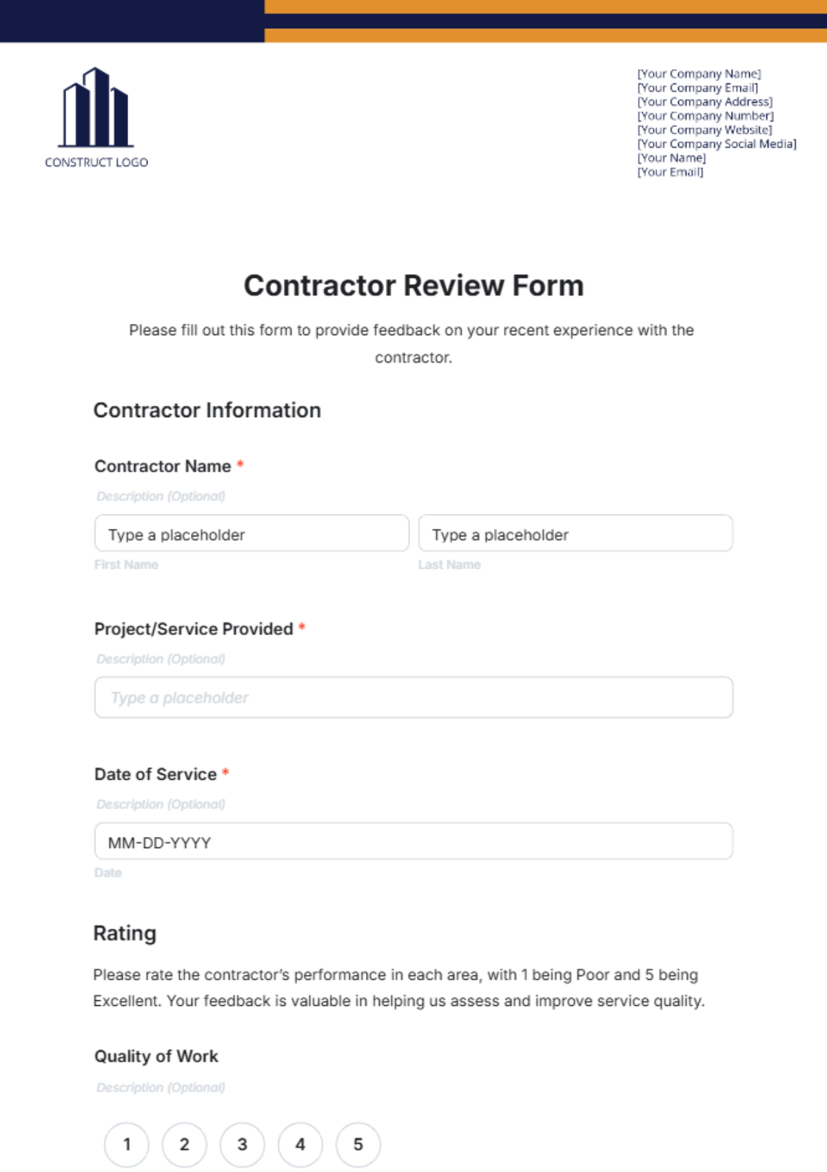 Contractor Review Form Template - Edit Online & Download