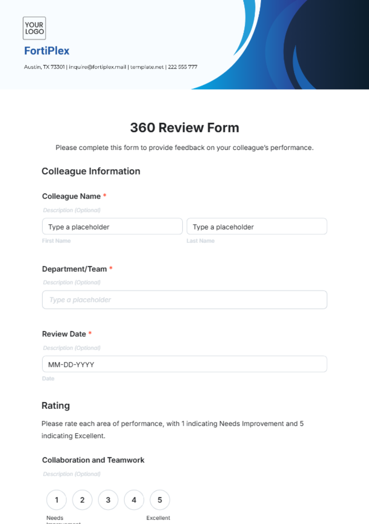 360 Review Form Template - Edit Online & Download