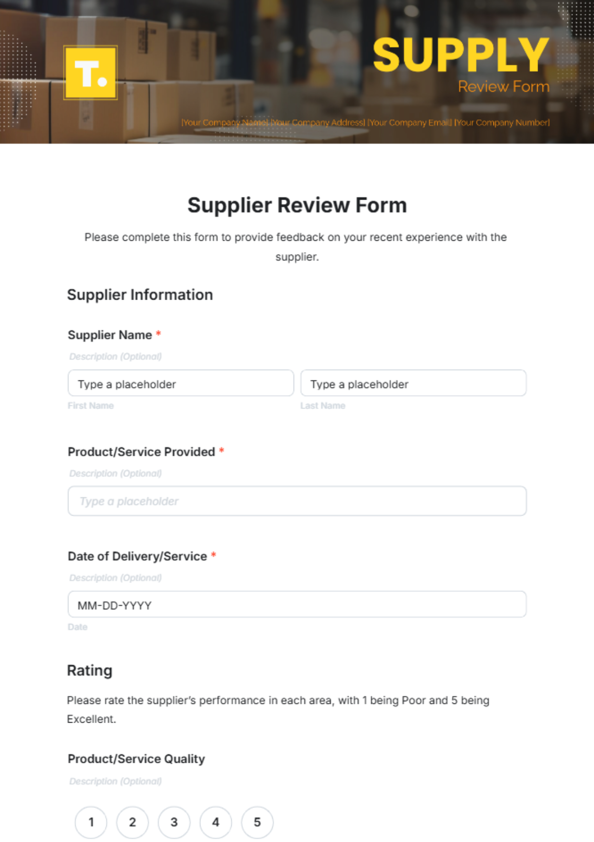 Supplier Review Form Template - Edit Online & Download