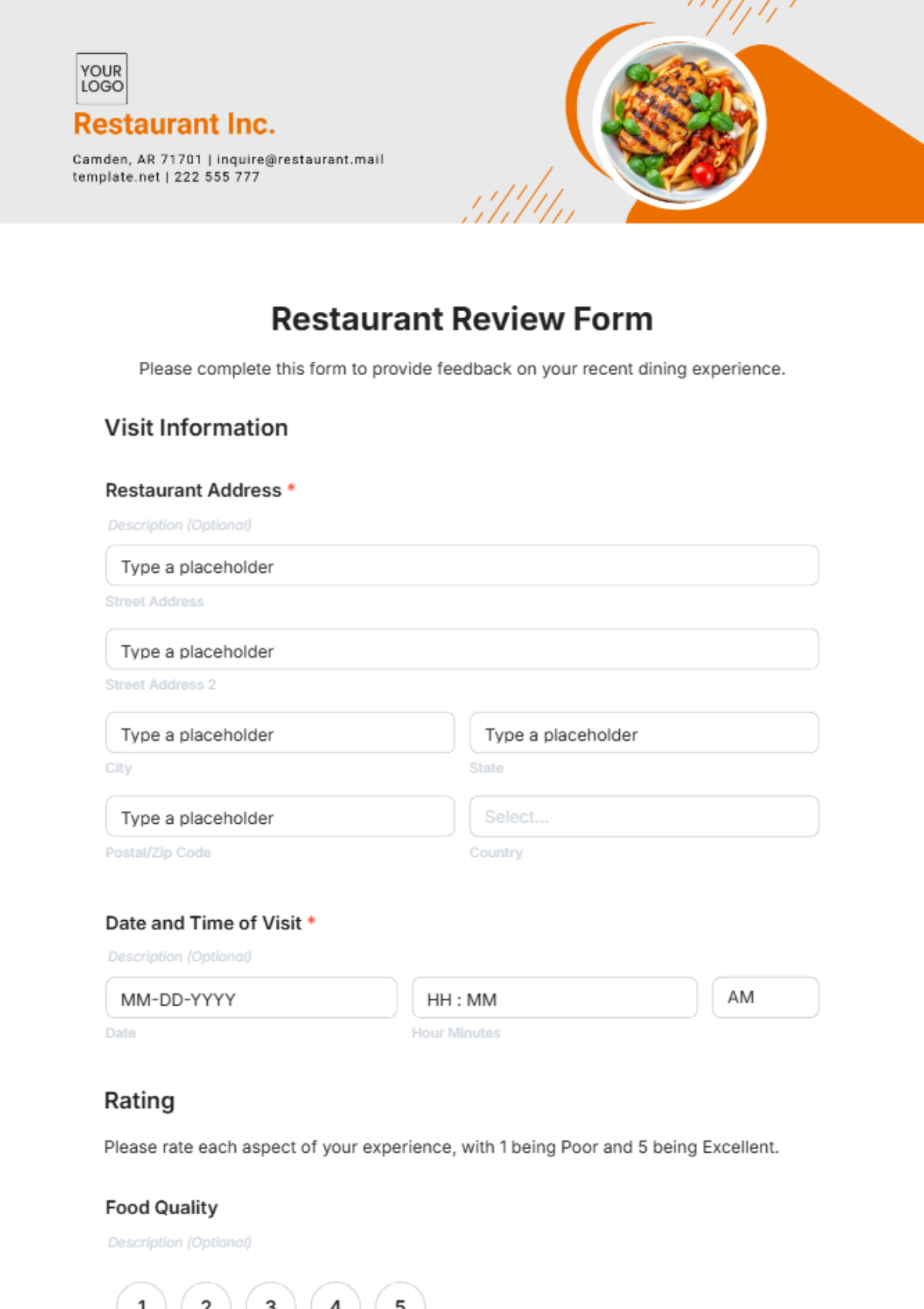 Restaurant Review Form Template - Edit Online & Download