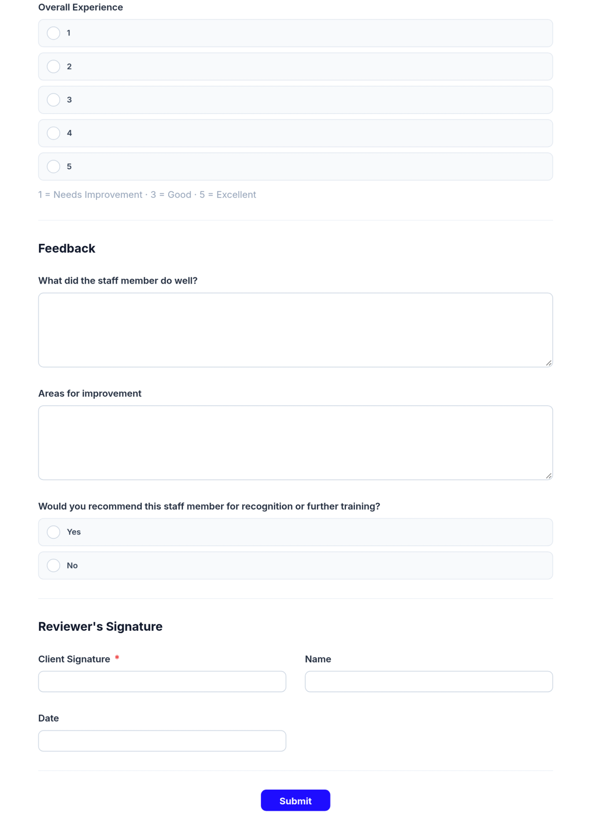 Free Staff Review Form Template & AI Staff Review Form Maker