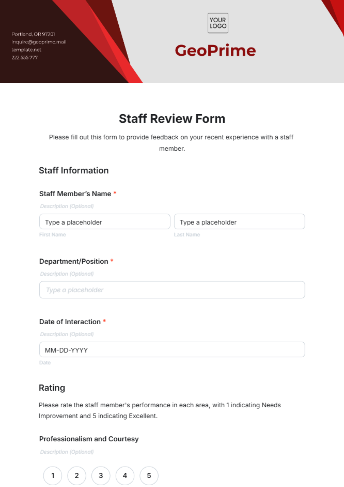 Staff Review Form Template - Edit Online & Download