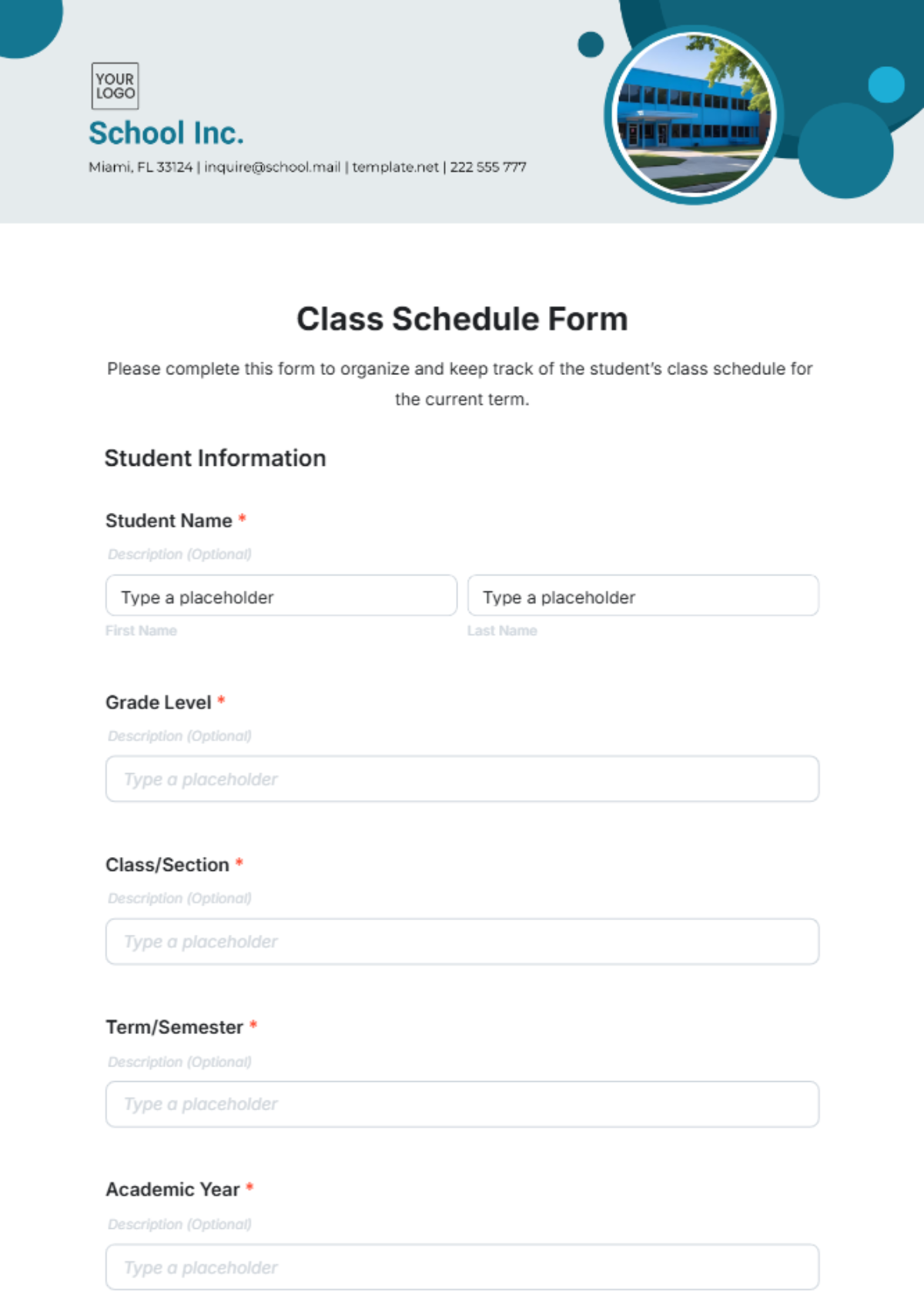 Class Schedule Form Template - Edit Online & Download