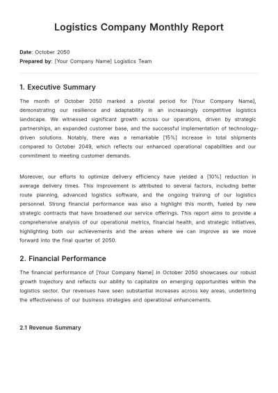 Free Logistics Company Monthly Report Template to Edit Online