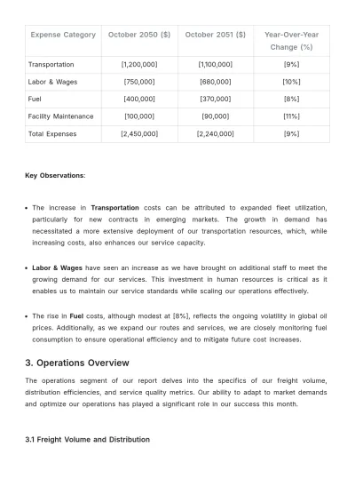 Free Logistics Company Monthly Report Template to Edit Online