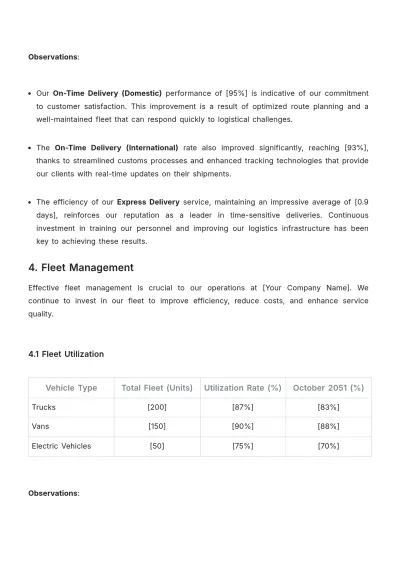 Free Logistics Company Monthly Report Template to Edit Online