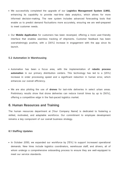 Free Logistics Company Monthly Report Template to Edit Online
