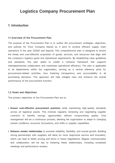 Free Logistics Company Procurement Plan Template to Edit Online