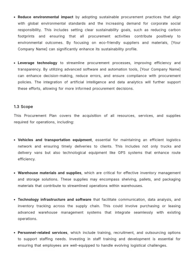 Free Logistics Company Procurement Plan Template to Edit Online