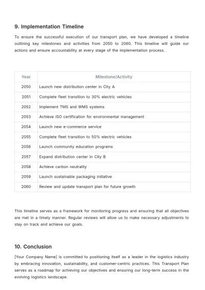 Free Logistics Company Transport Plan Template to Edit Online