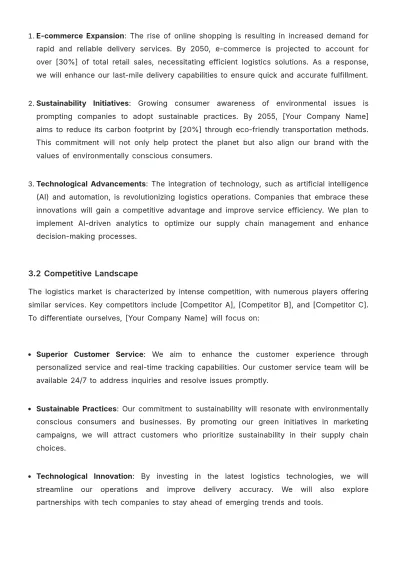 Free Logistics Company Transport Plan Template to Edit Online