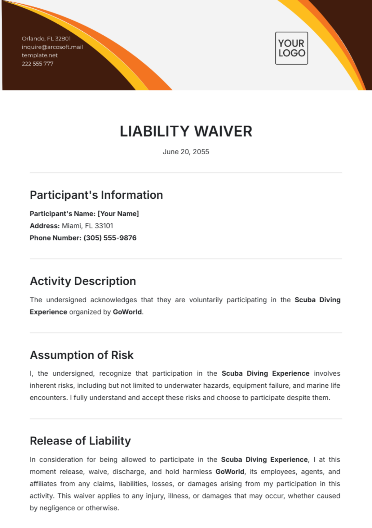 Free Liability Waiver Template