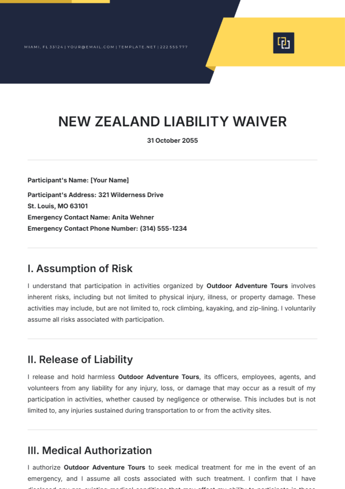 New Zealand Liability Waiver Template - Edit Online & Download