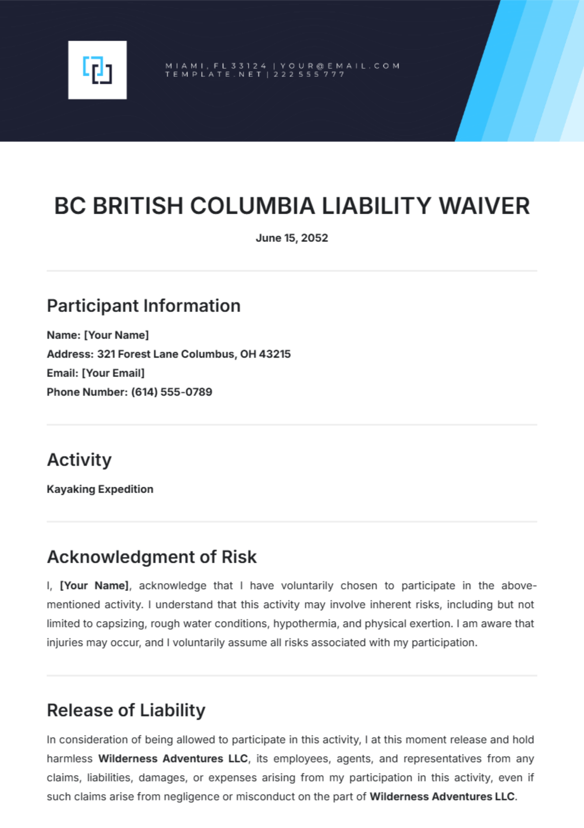 BC (British Columbia) Liability Waiver Template - Edit Online & Download