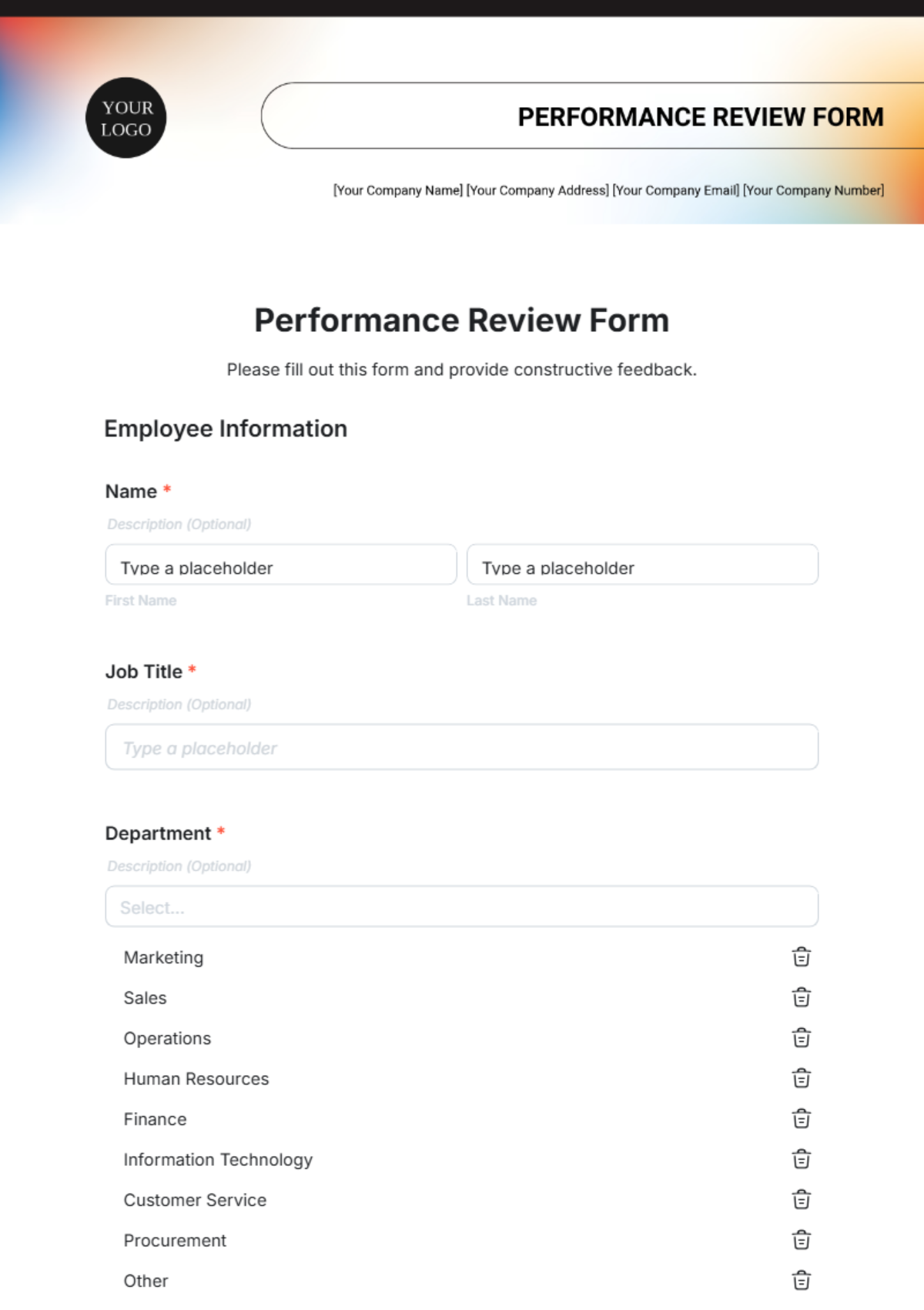 Performance Review Form Template - Edit Online & Download