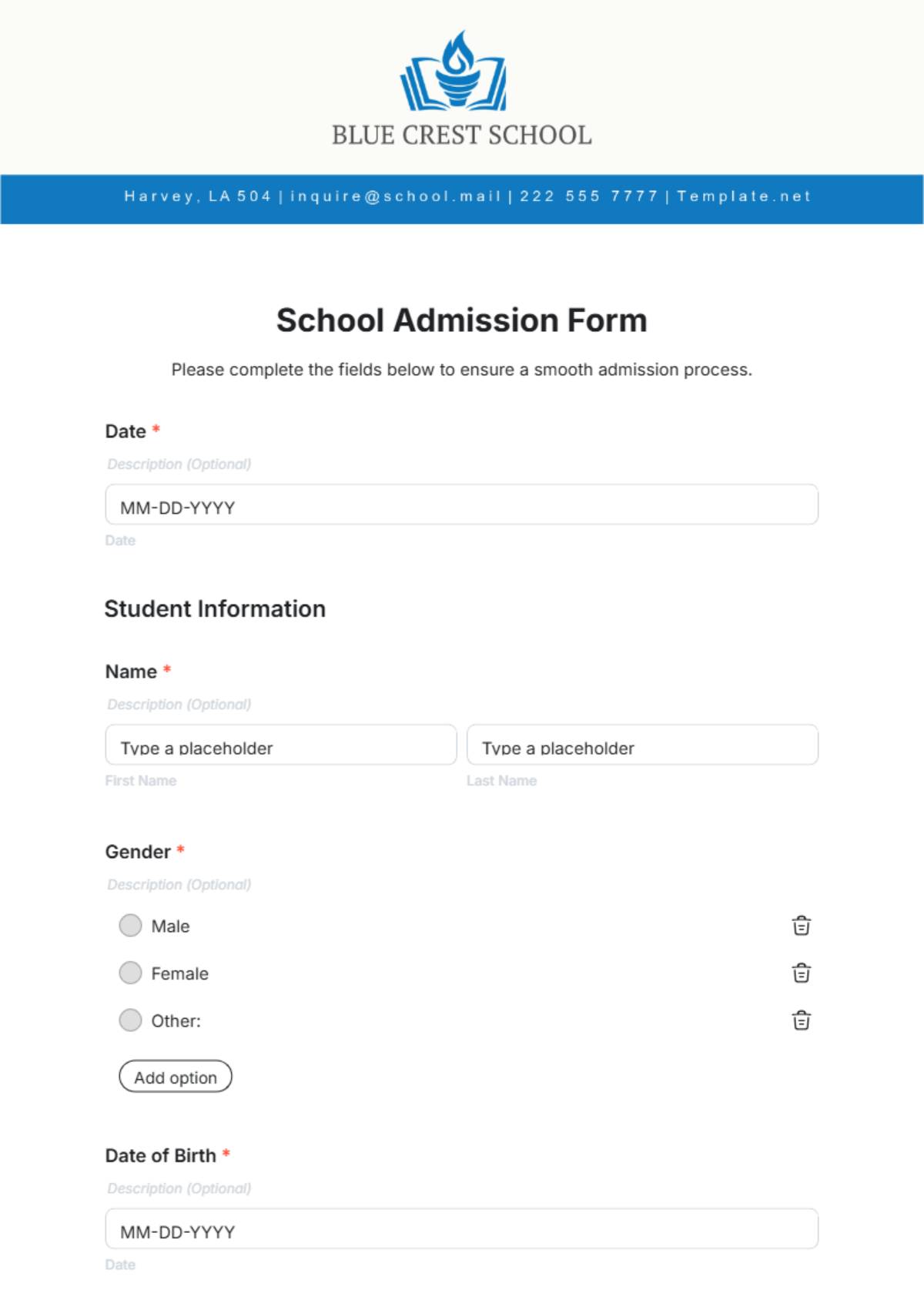 School Admission Form Template - Edit Online & Download