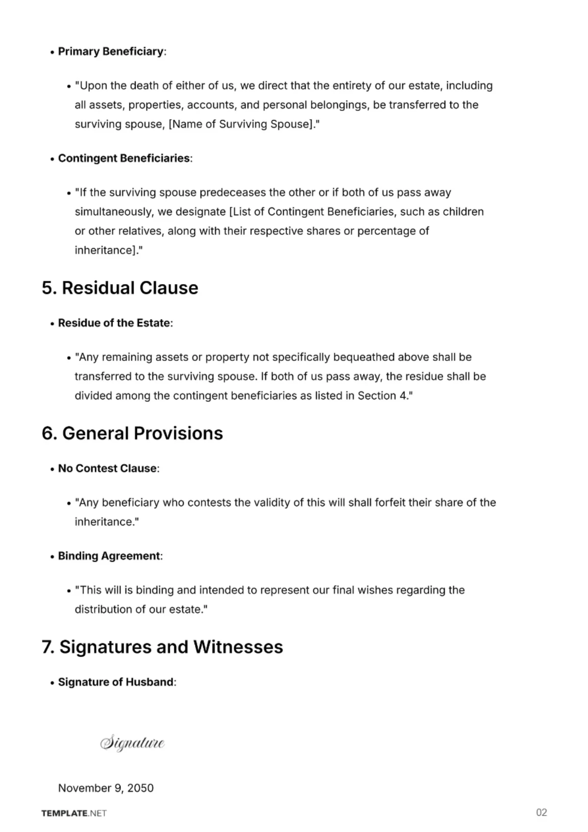 Free Will Template for Married Couples to Edit Online