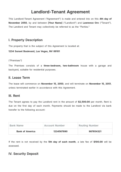 Free Landlord-Tenant Agreement Template to Edit Online