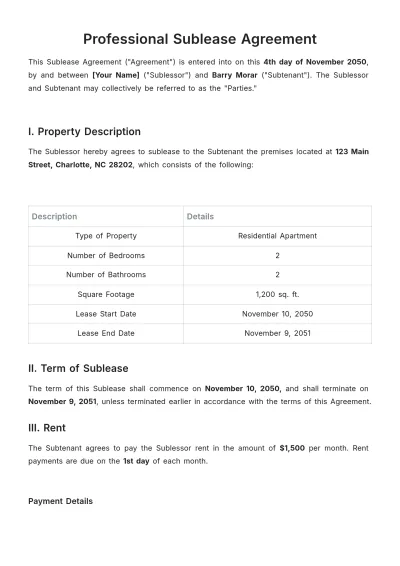 Free Professional Sublease Agreement Template to Edit Online