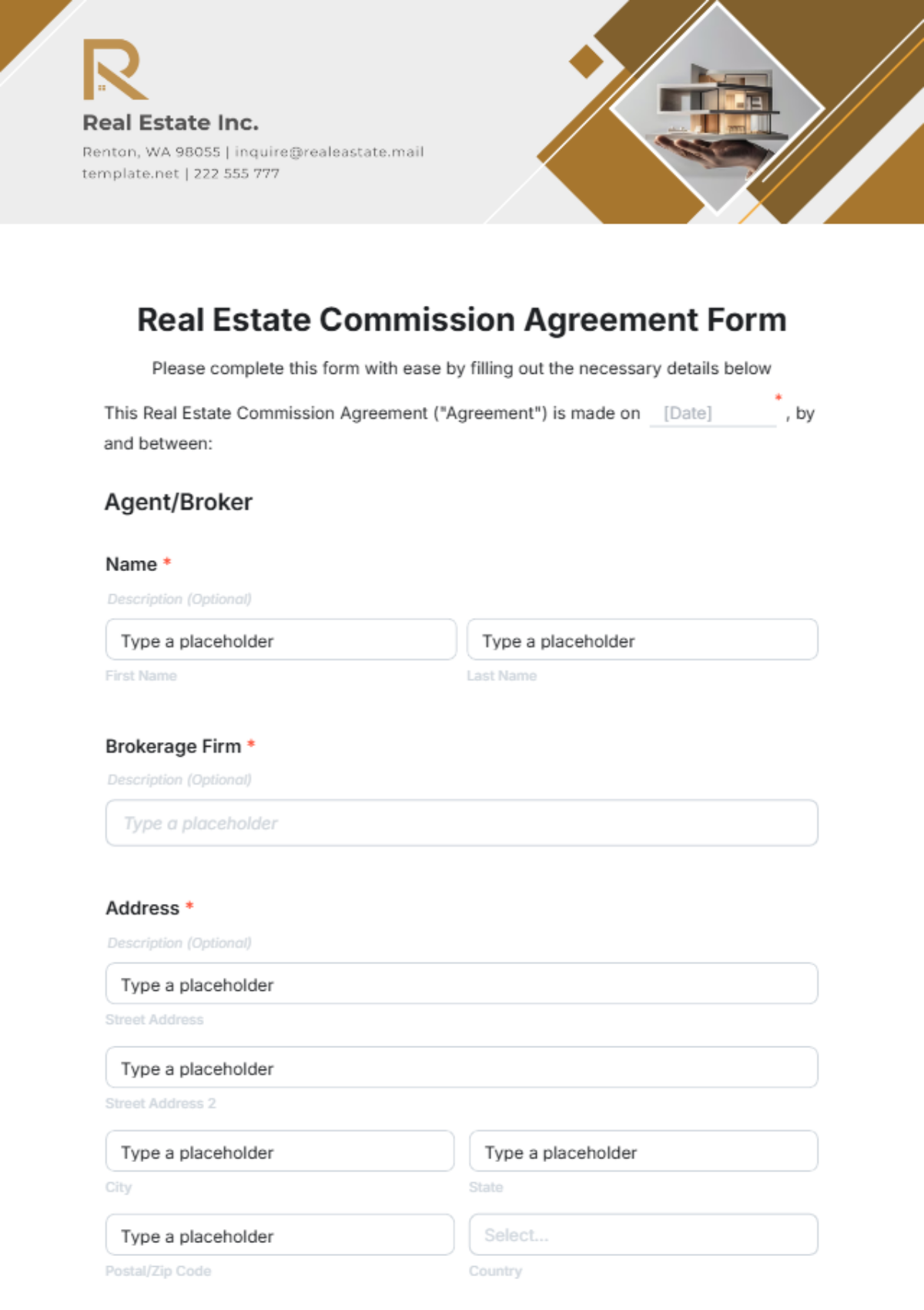 Real Estate Commission Agreement Form Template