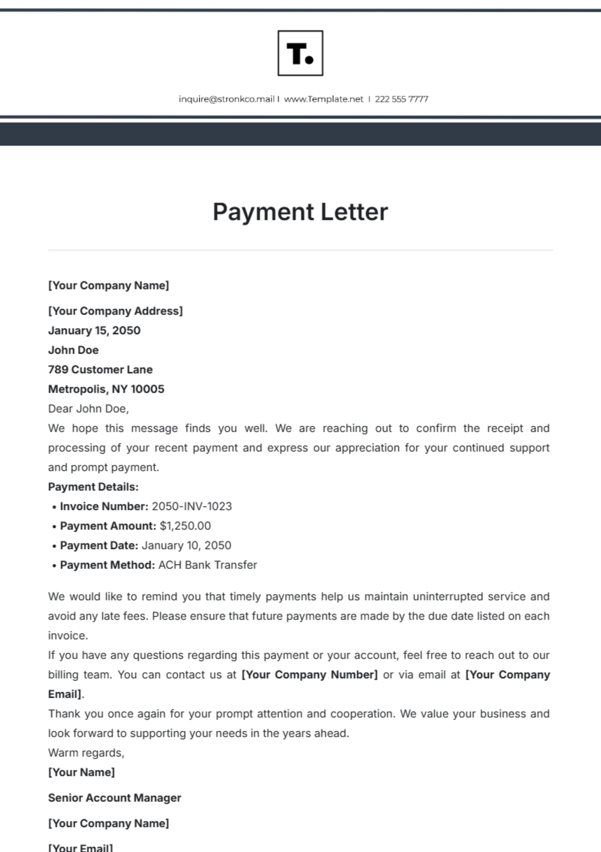 Payment Letter Template - Edit Online & Download