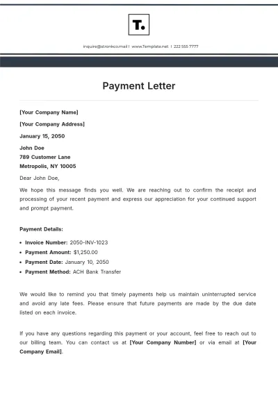 Free Payment Letter Template to Edit Online