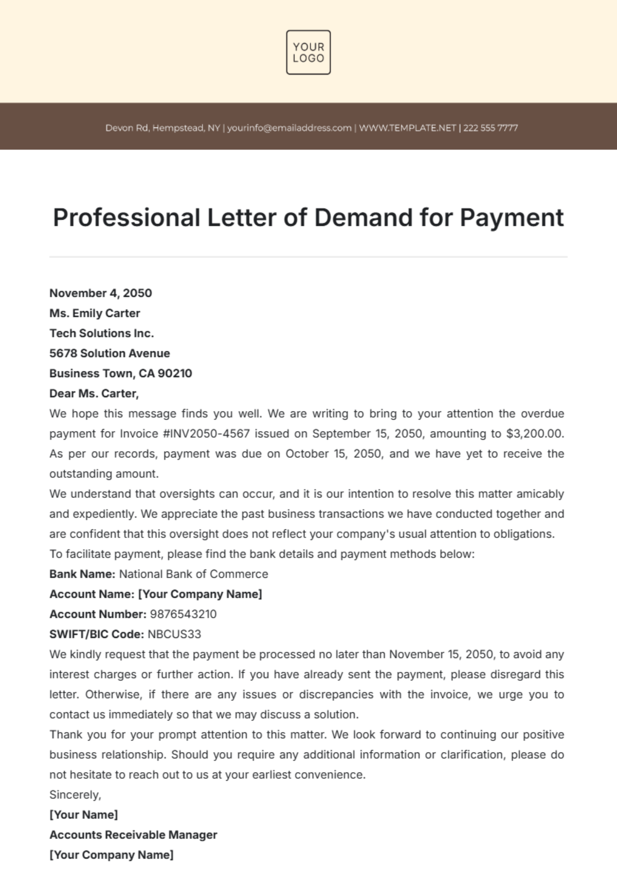 Professional Letter of Demand for Payment Template - Edit Online & Download