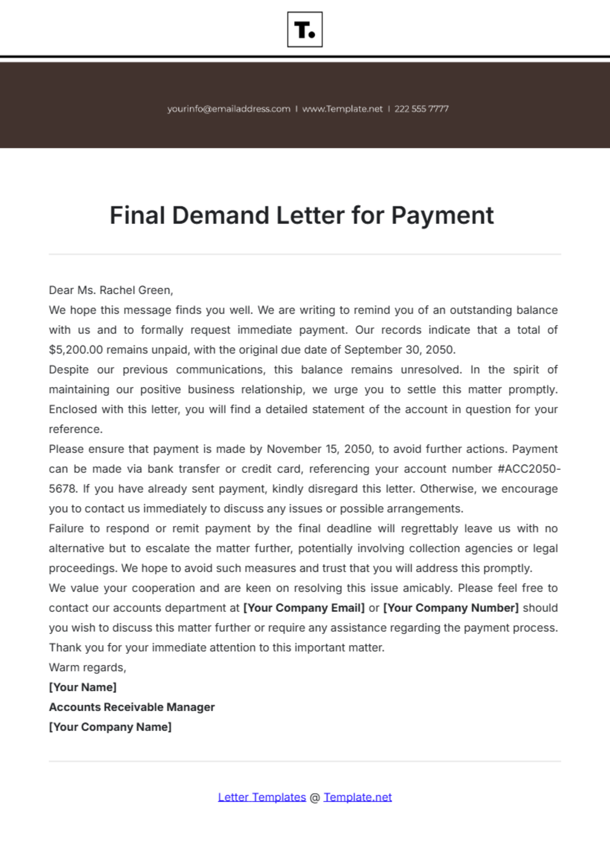 Final Demand Letter for Payment Template - Edit Online & Download