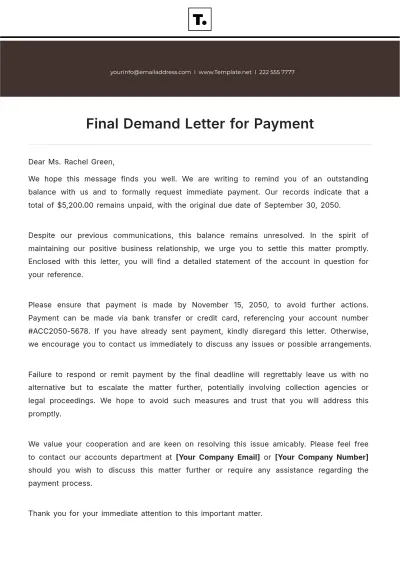 Free Final Demand Letter for Payment Template to Edit Online