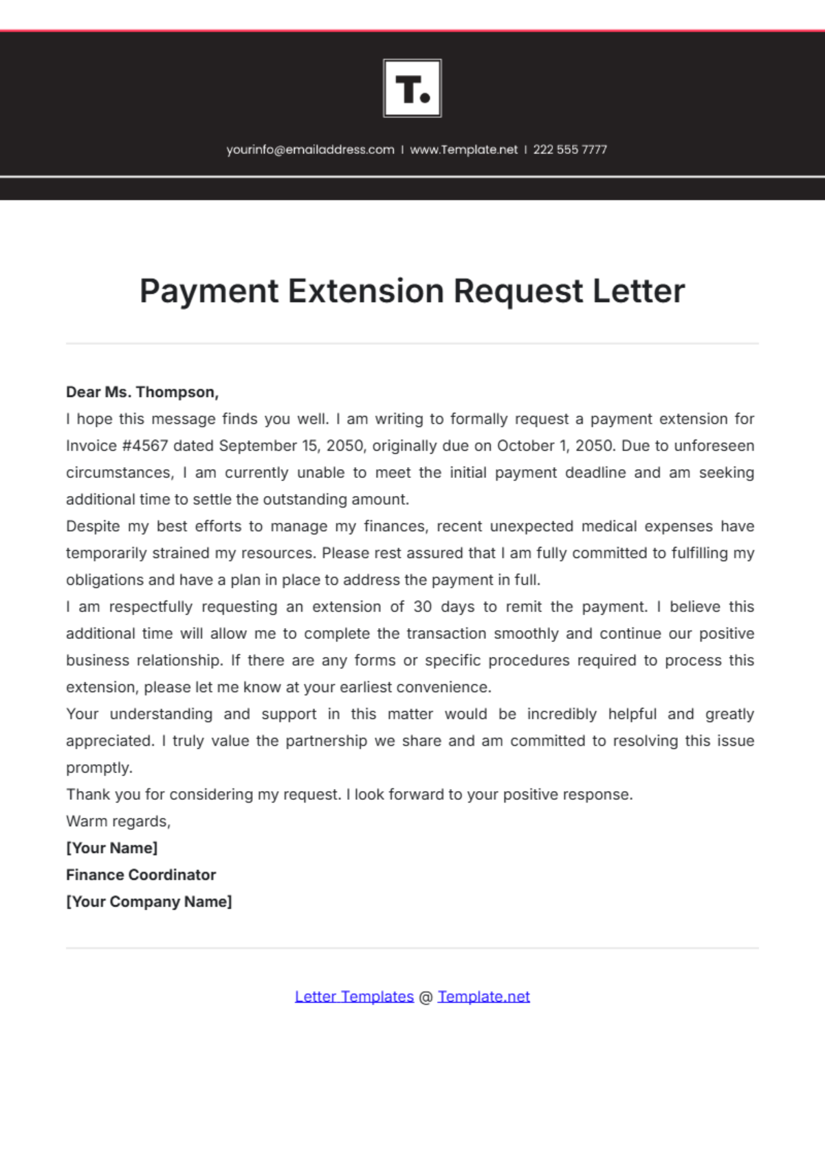 Payment Extension Request Letter Template - Edit Online & Download