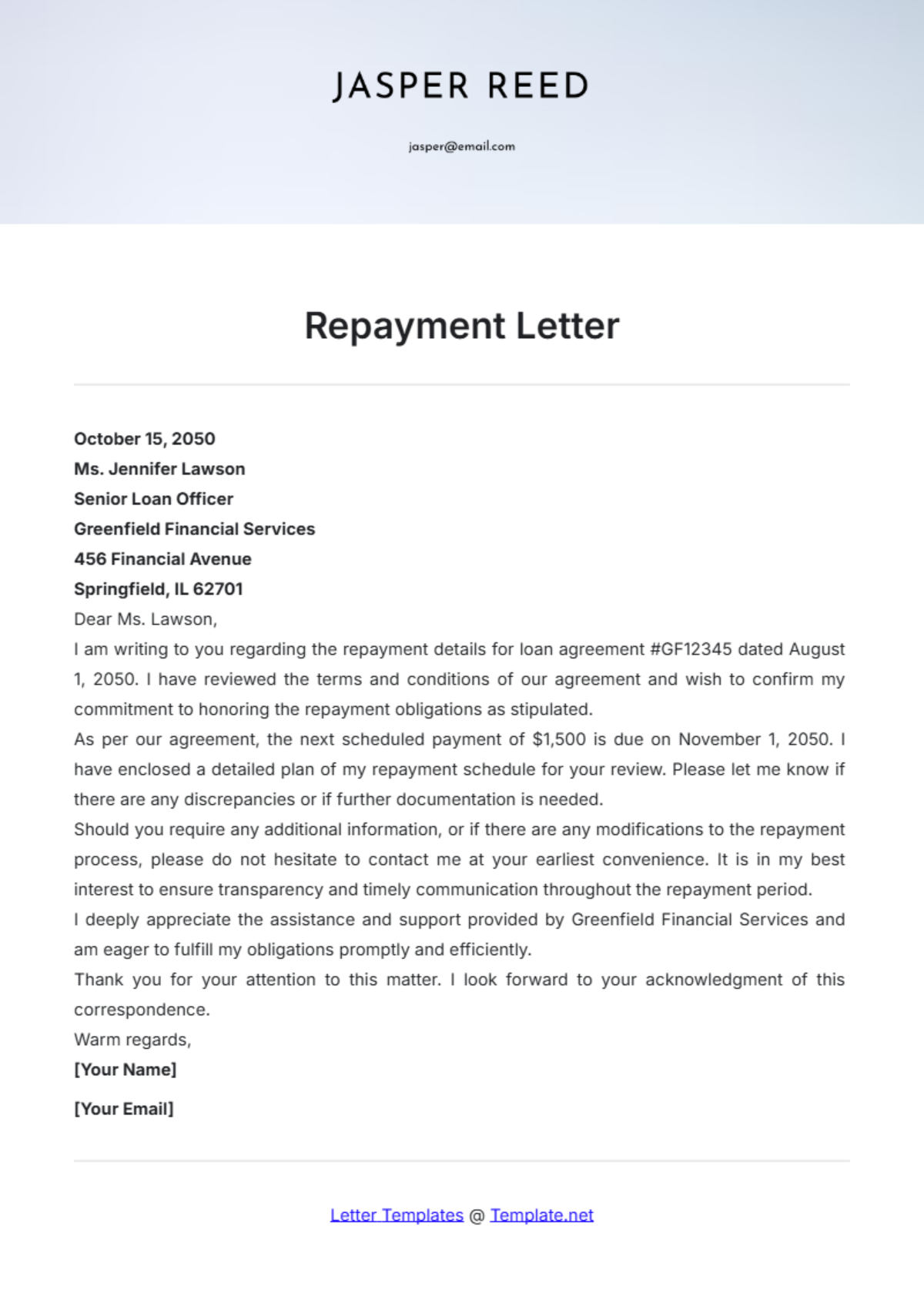 Repayment Letter Template - Edit Online & Download