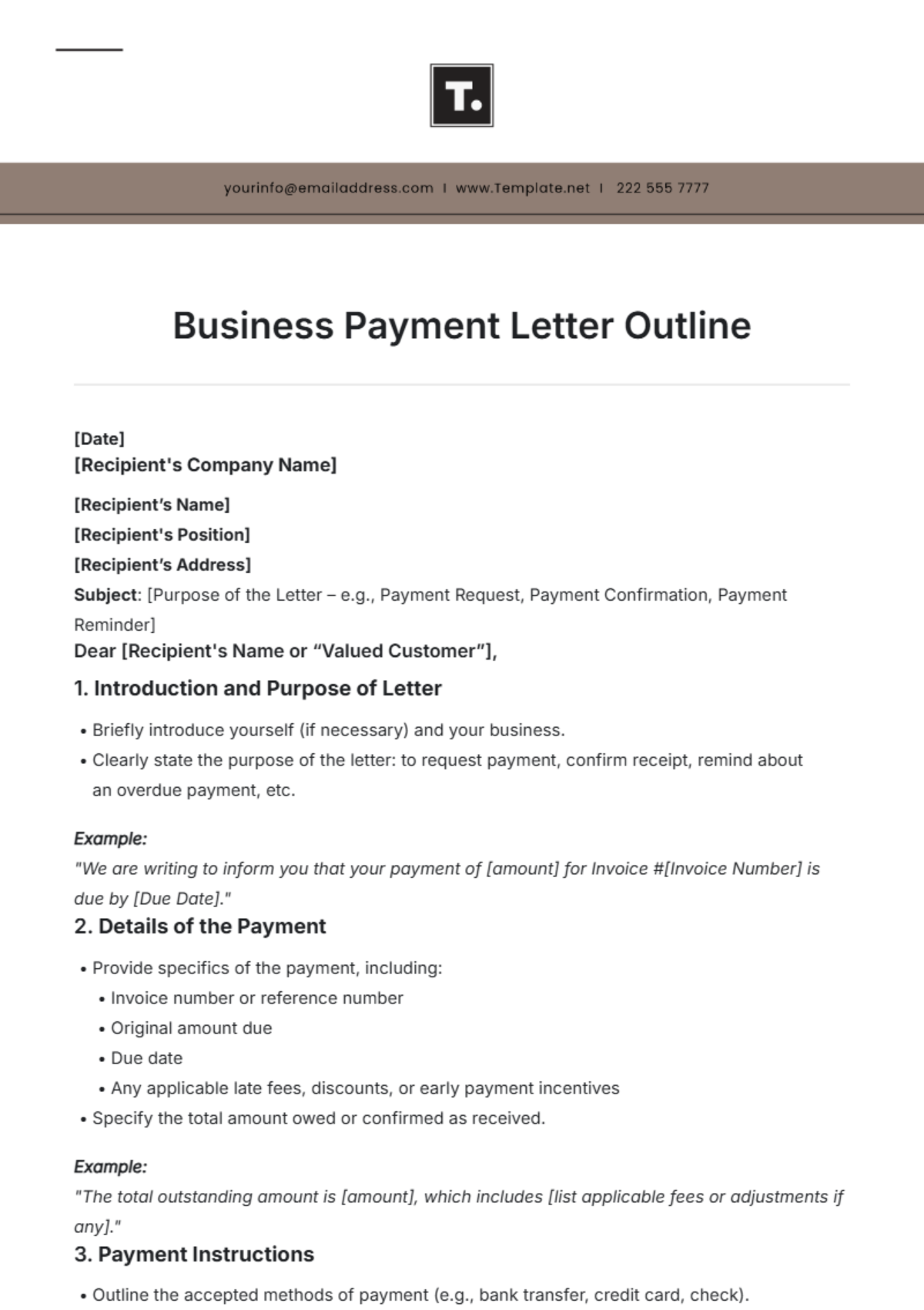 Business Payment Letter Outline Template - Edit Online & Download