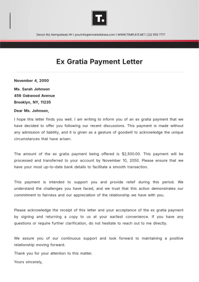 Free Ex Gratia Payment Letter Template to Edit Online